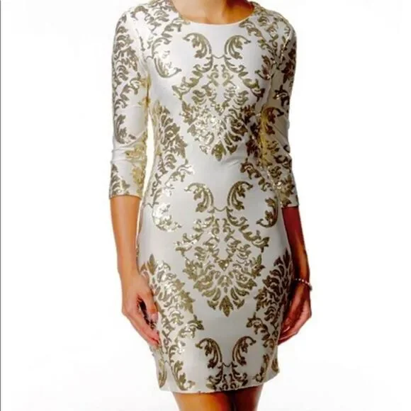 b darlin white and gold dress B. Darlin Beaded Drape Neck Tie Back Dress